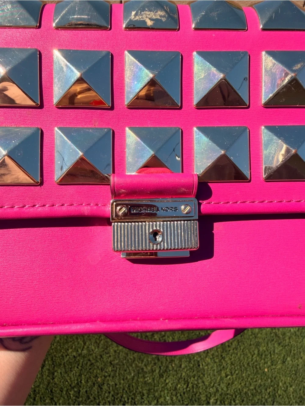 Micheal Kors Studded fuchsia Crossbody Bag with Gold Hardware